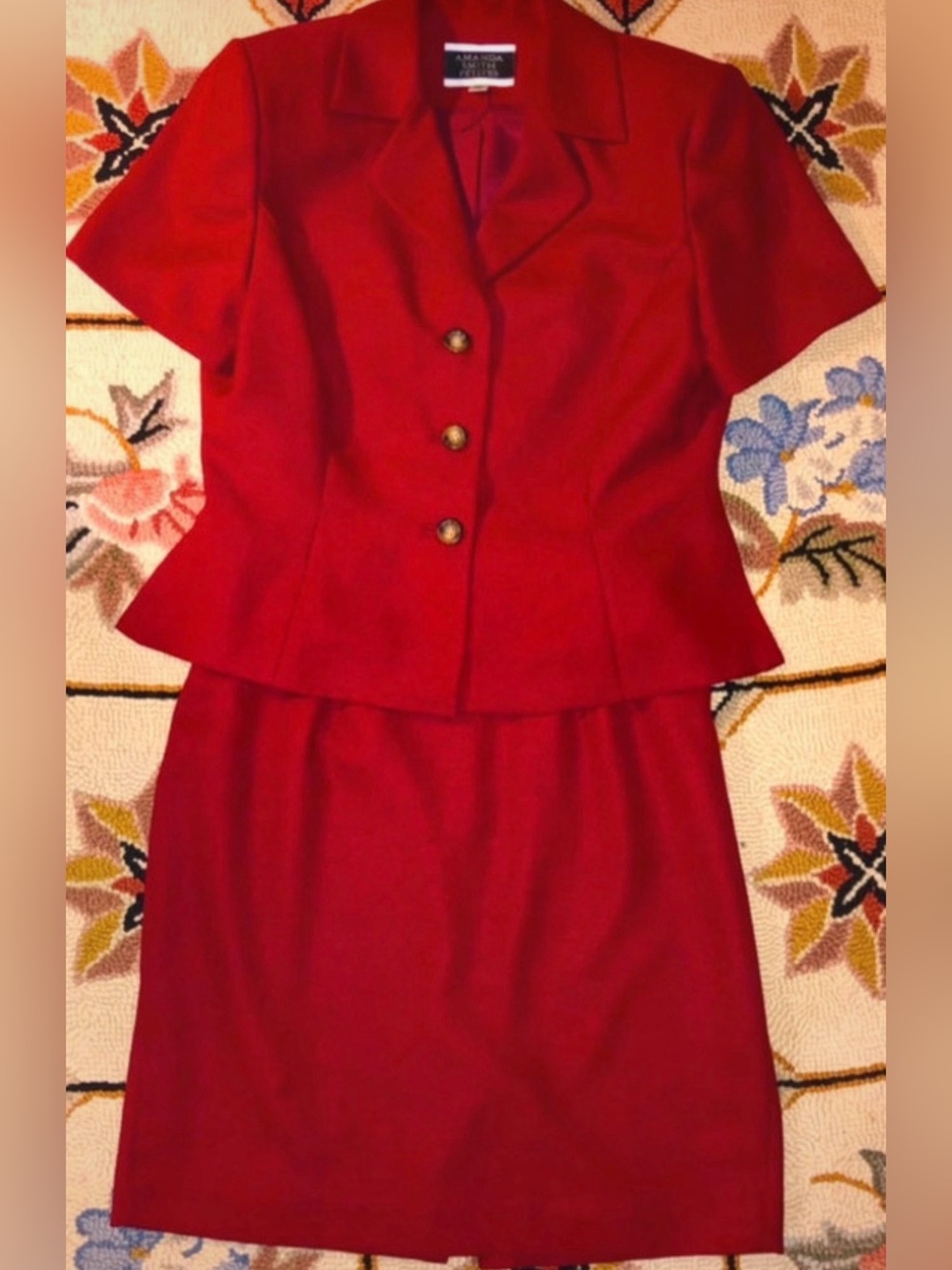 Red Two-Piece Petite Skirt Set Suit